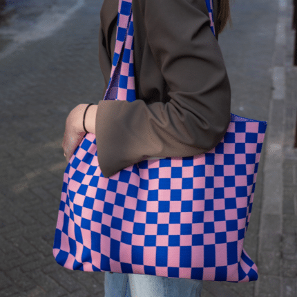 Checkerboard tas blauw en roze